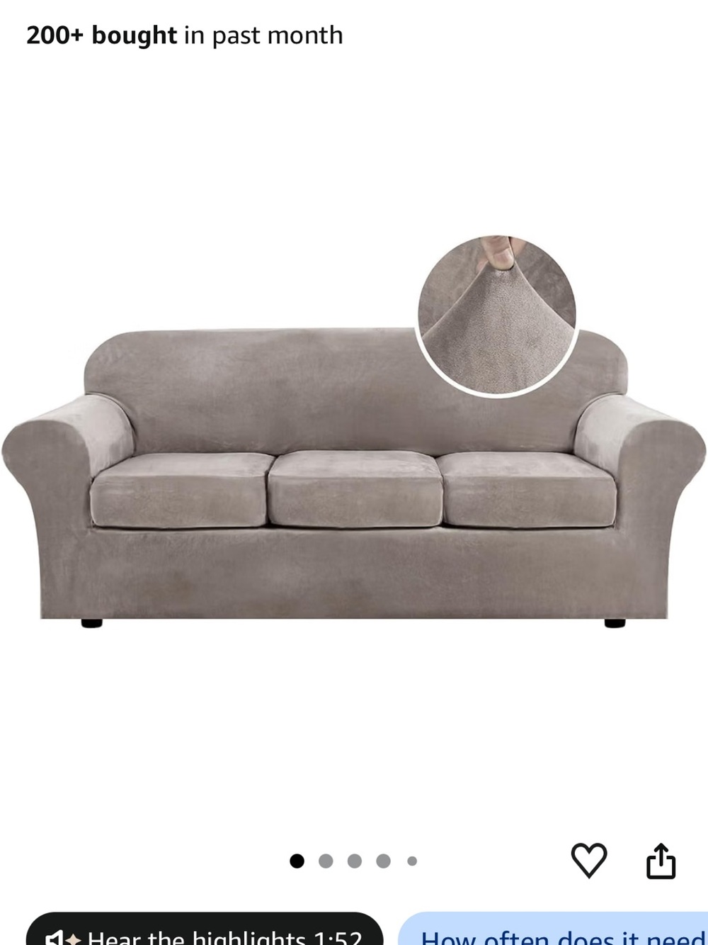 Plush Taupe Stretch Sofa Cover Slipcover for 3-Seater Sofa